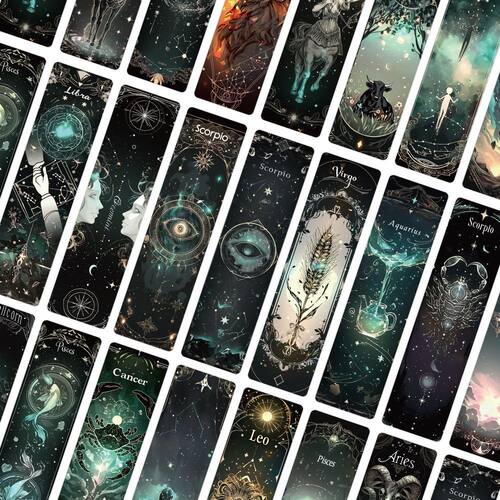 48张十二星座梦幻星系纸质书签