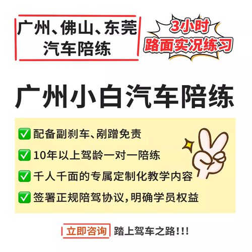 广州佛山汽车陪练新手上路有证陪练驾驶一对一服务单节续课
