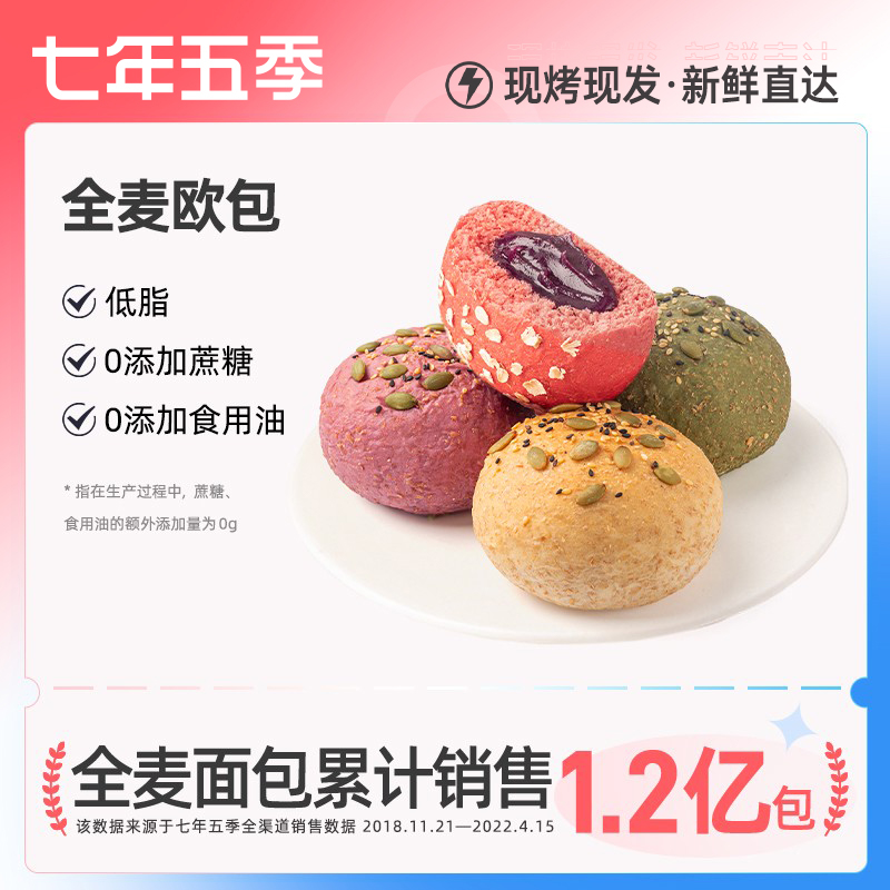 七年五季全麦面包无蔗糖精零食品低0饱腹整箱早餐脂肪代餐欧包-封面