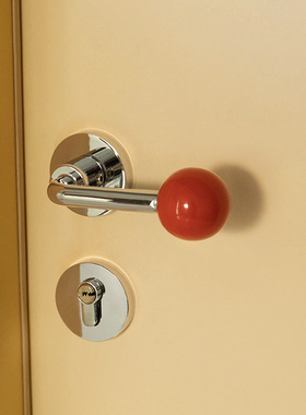 法式覆古球形门把手银白色磁吸静音极简红色家用室内卧室房门锁