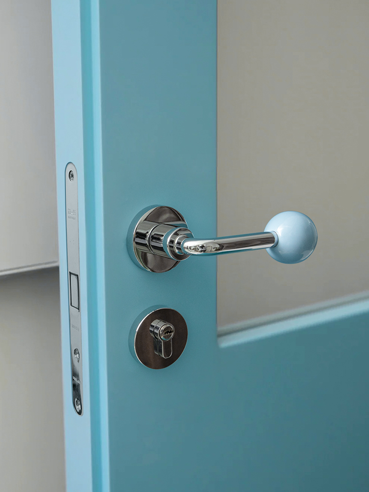 法式覆古球形门把手银白色磁吸静音极简蓝色家用室内卧室房门锁