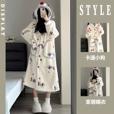 可爱少女冬季珊瑚绒女睡袍