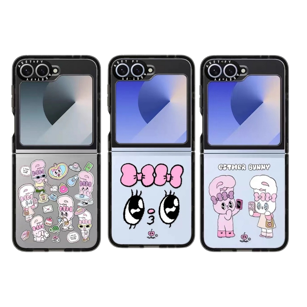 适用于三星折叠Zflip6粉色励志兔子适用Zflip5手机壳Samung Zflip4透明亚克力3代高级防摔可爱保护套