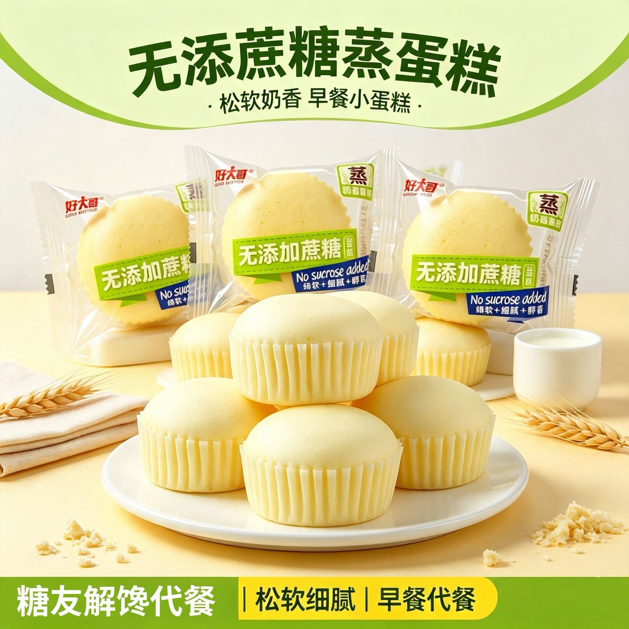 糖尿人专用零食品三高血糖无糖精绵软蒸蛋糕孕妇糖友控糖旗舰店