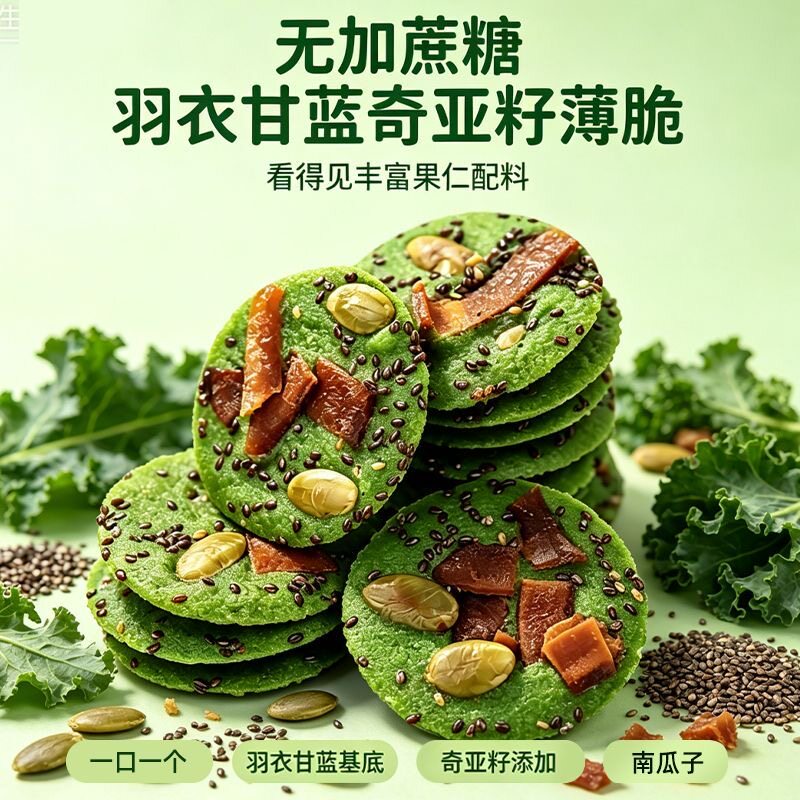 糖尿人专用食品无糖精可以吃羽衣甘蓝奇亚籽椰子薄脆健康解馋休闲