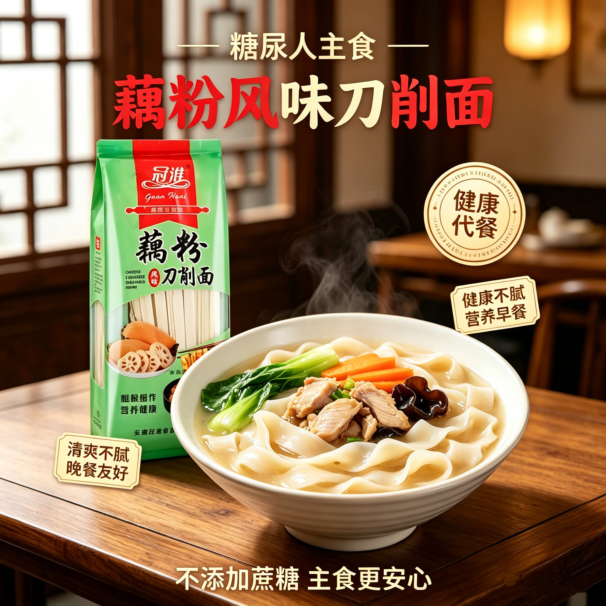 糖尿人专用食品无糖精可以吃藕粉刀削面粗粮口感劲道营养健康早餐