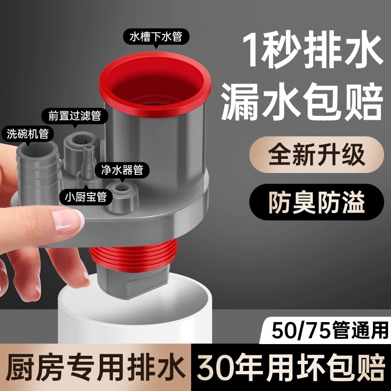 厨房下水管三头通水槽接下水道