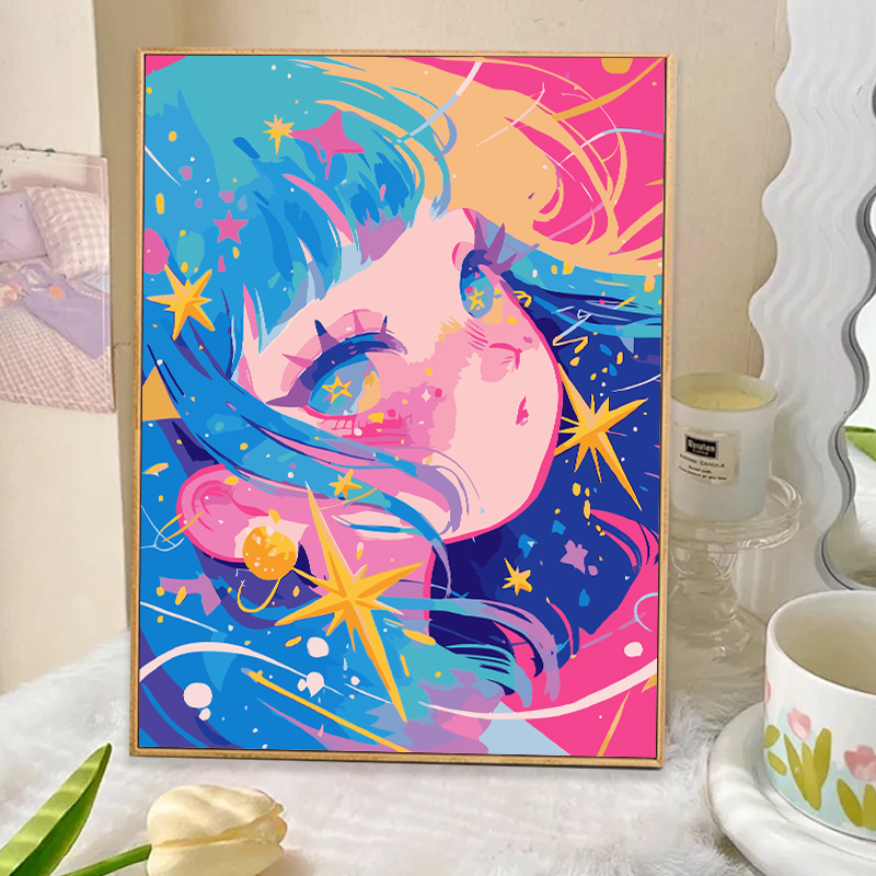 丙烯卡通艺术女孩数字油画