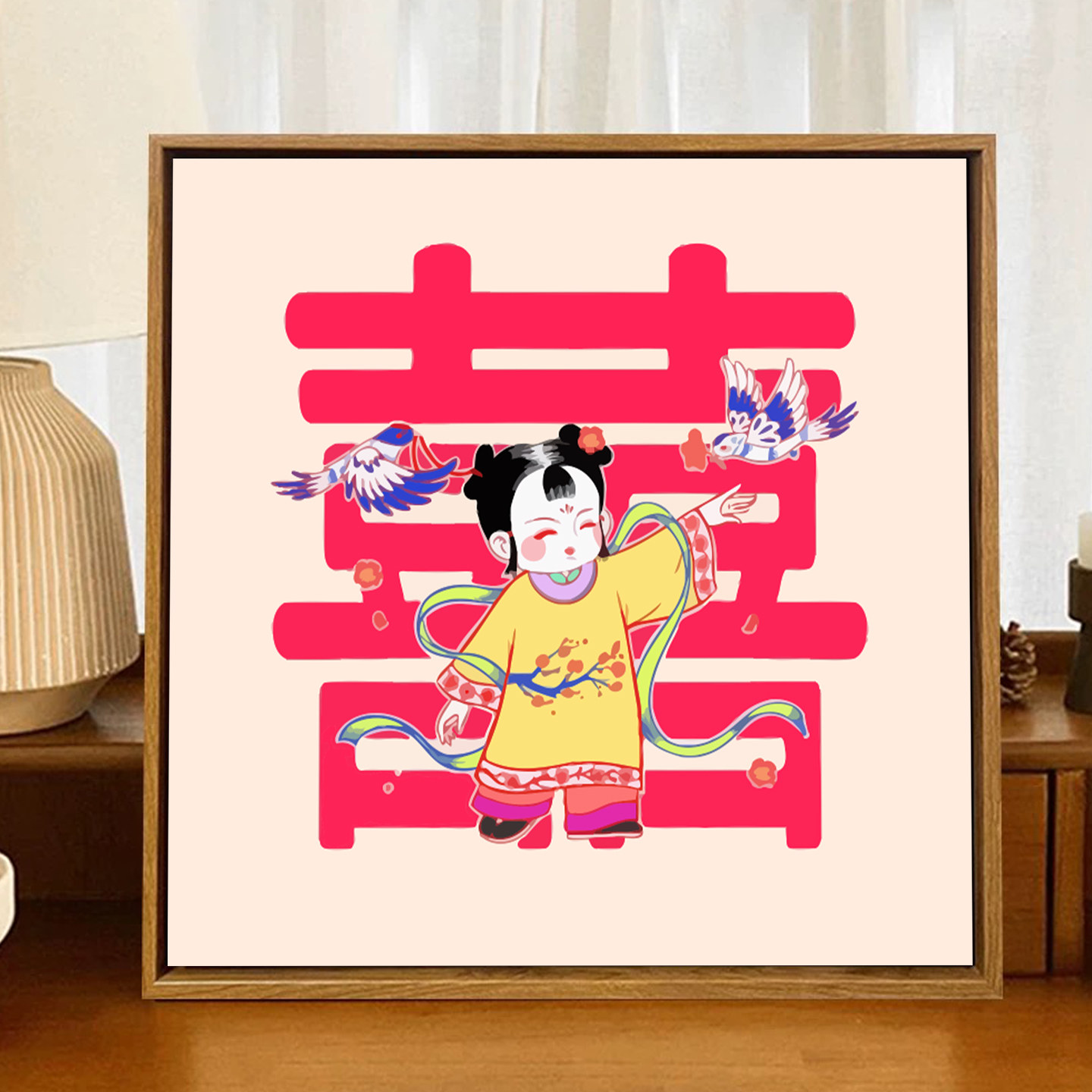 福禄寿喜财diy数字油画送人礼物手绘填充丙烯画客餐厅摆件装饰画图片