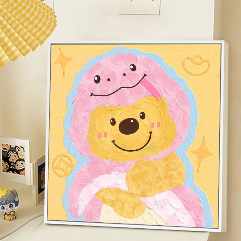 卡通可爱小熊立体肌理画手工数字