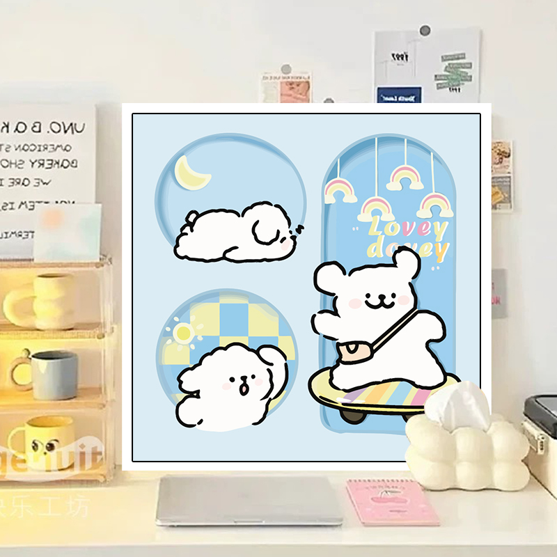 卡通线条小狗数字油画diy填色填充手工丙烯画画简约卧室装饰挂画图片