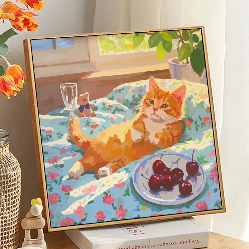 治愈油画猫咪数字油画diy丙烯填充填色手工解闷卡通可爱装饰挂画图片
