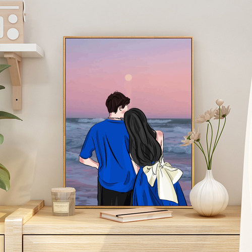 情侣手工礼物填色油彩画数字油画