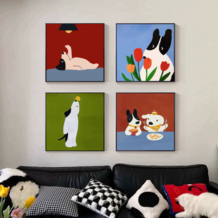 ins多巴胺撞色小狗数字油画diy手绘简单好画丙烯北欧客厅摆件装饰