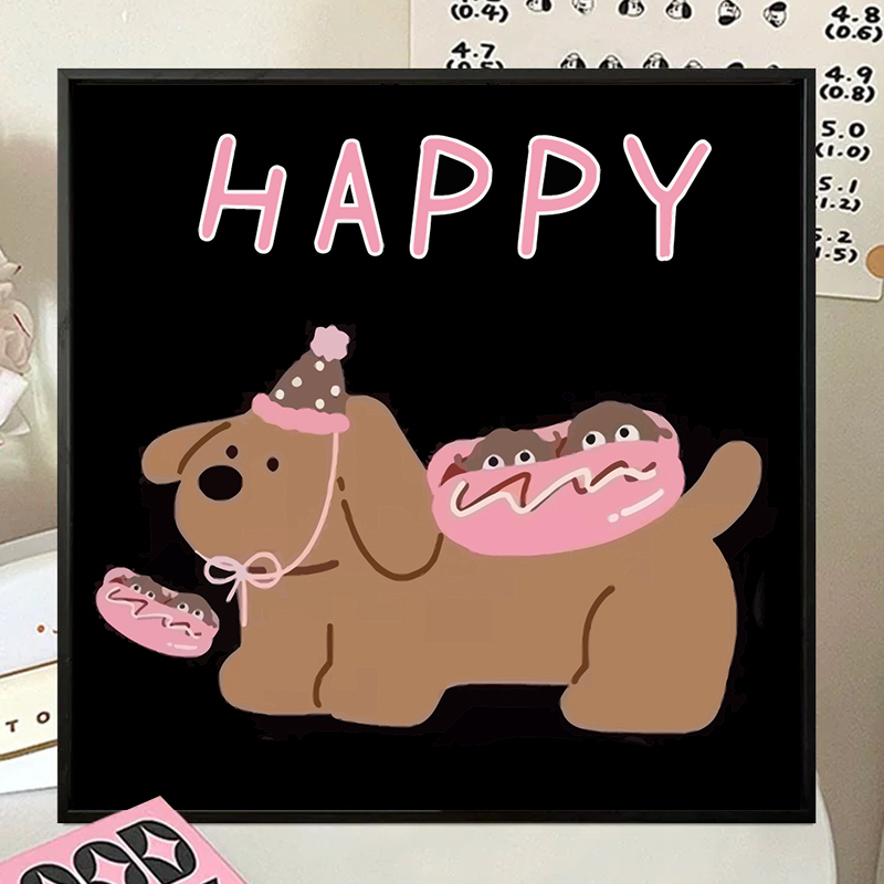 网红狗狗数字油画diy填充画手绘丙烯填色卡通宠物卧室油彩装饰画图片