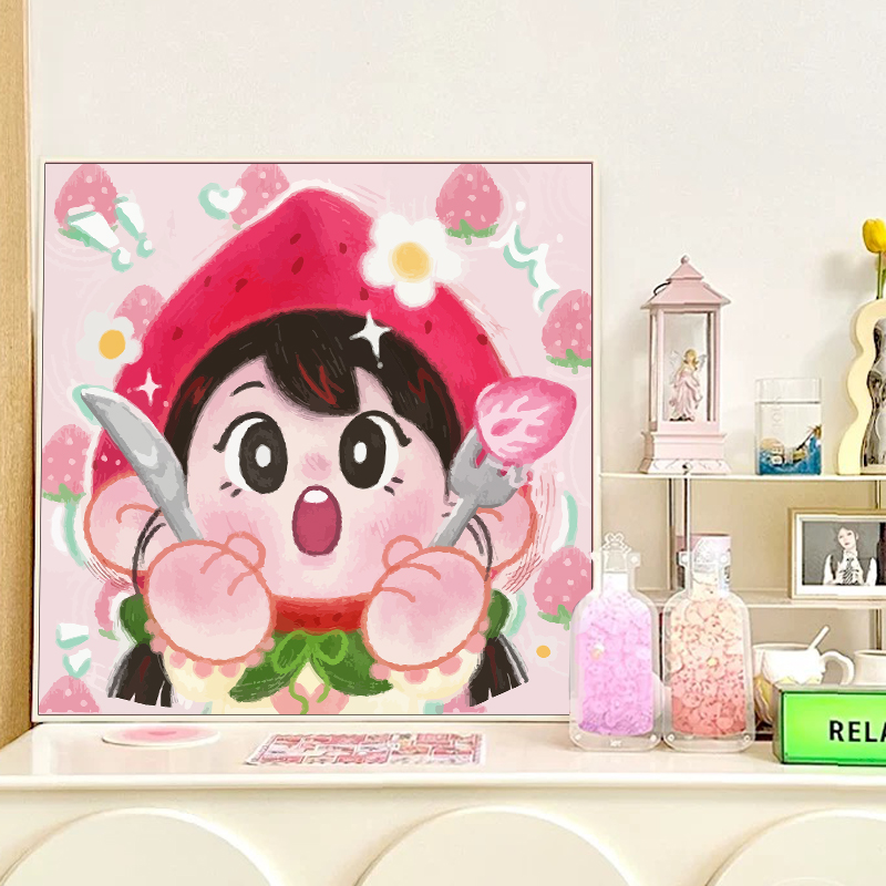 多巴胺女孩数字油画diy丙烯画填充填色生日礼物可爱水果装饰挂画图片