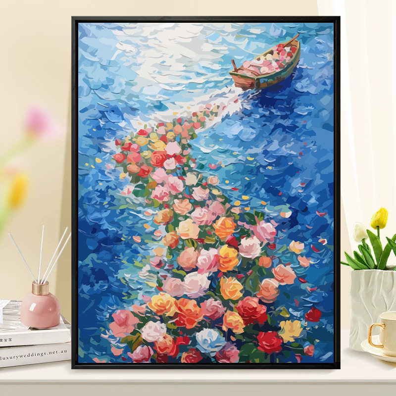 玫瑰星河数字油画diy填充填色手工丙烯涂色解闷风景梵高艺术装饰图片