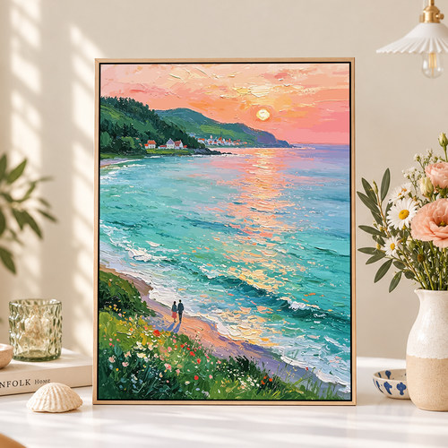 海边夕阳数字油画diy手工填充画