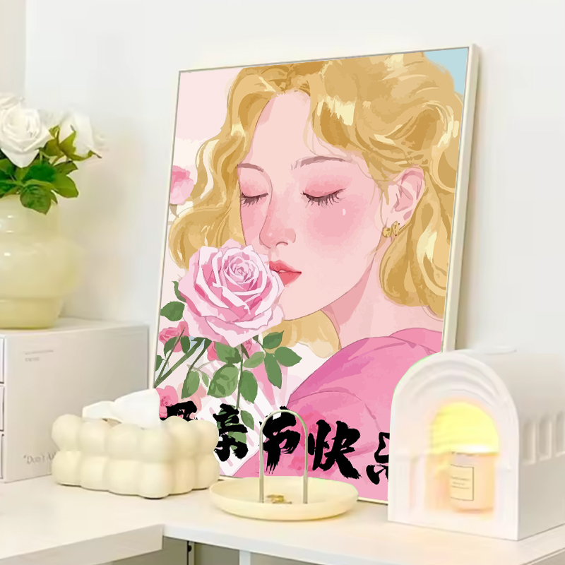母亲节高级手工礼物数字油画diy填充填色丙烯画卡通儿童活动装饰图片