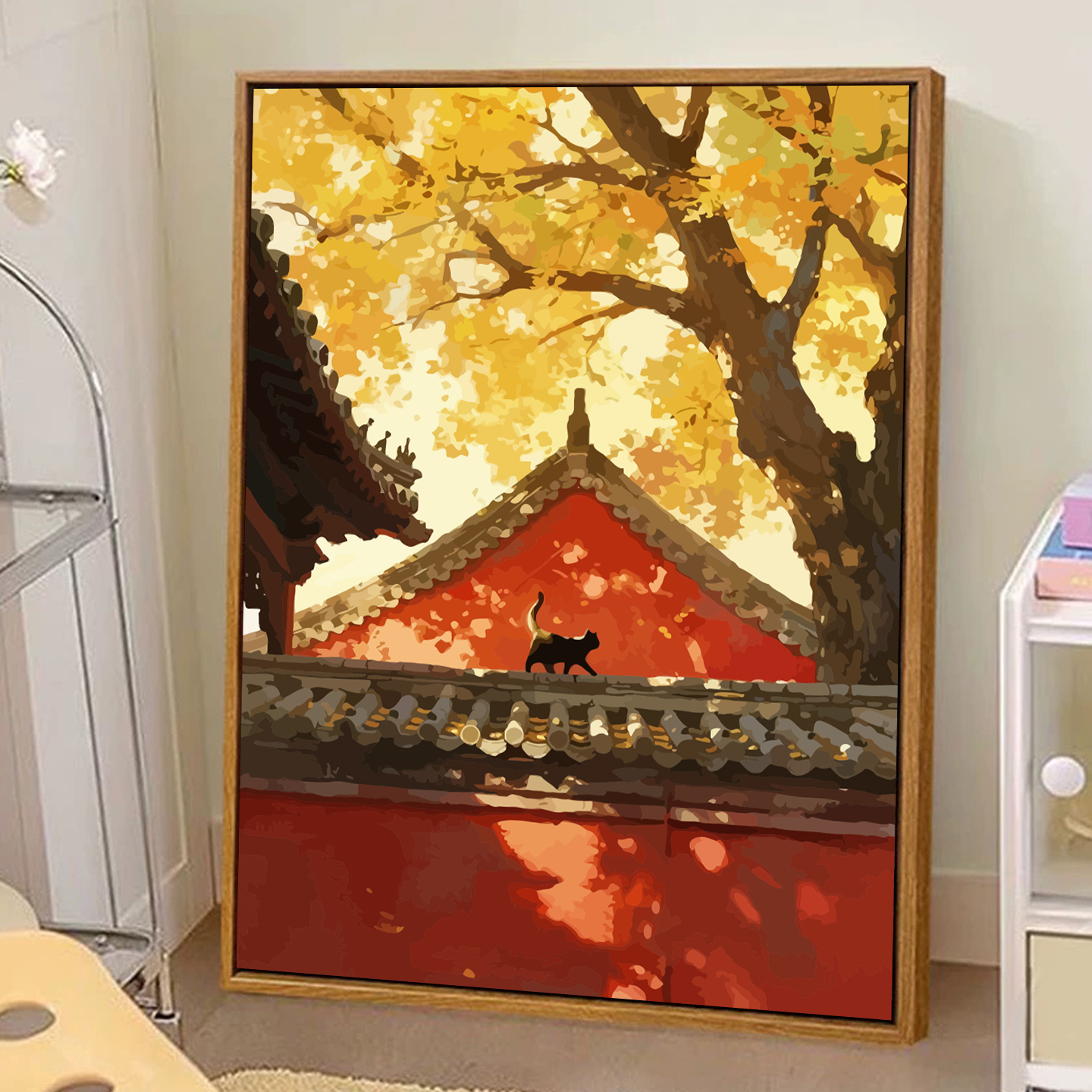 秋日故宫数字油画diy手工绘填充色丙烯画国风建筑红墙风景装饰画图片