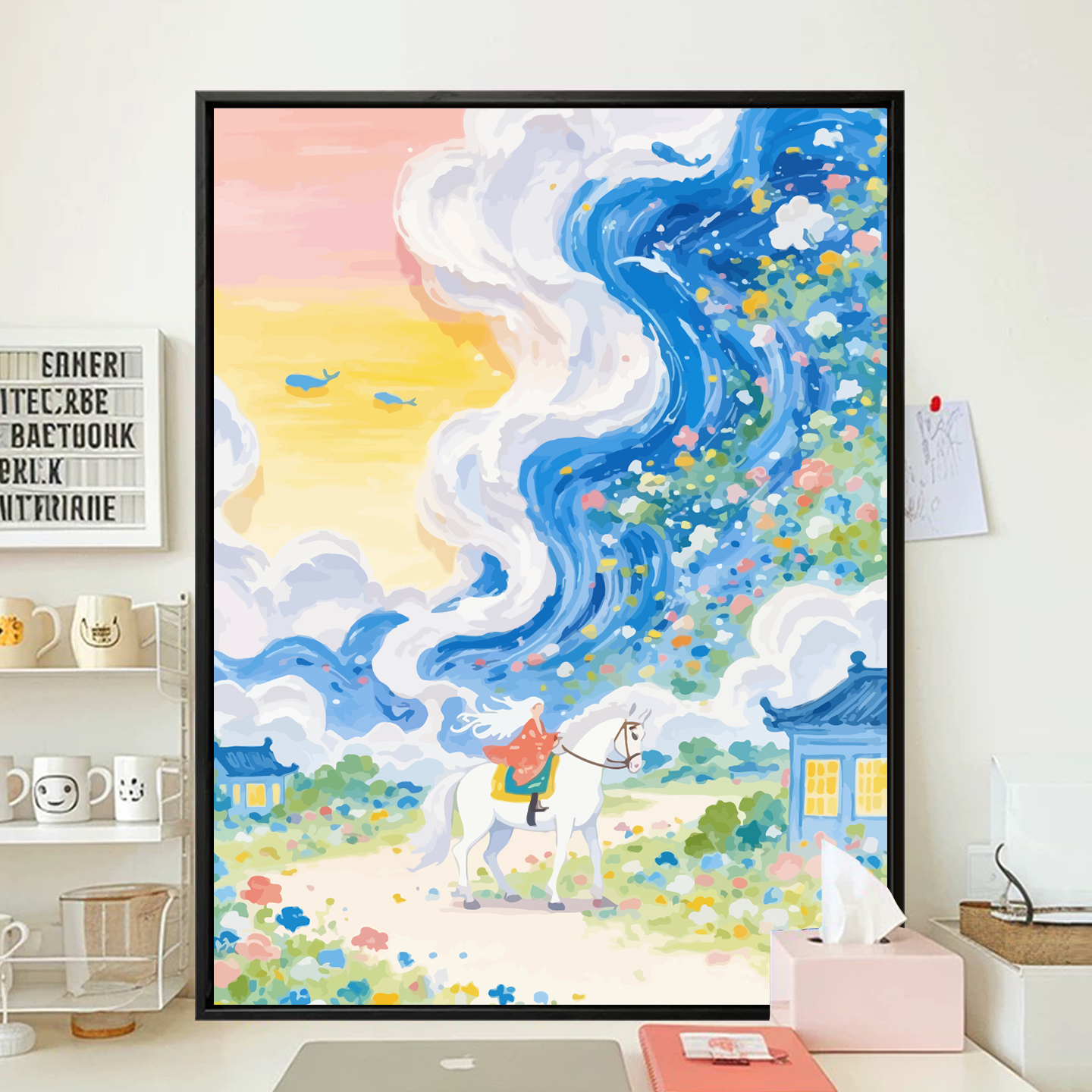 白马少女梦幻童话diy数字油画多巴胺彩色手工涂色填色丙烯装饰画图片