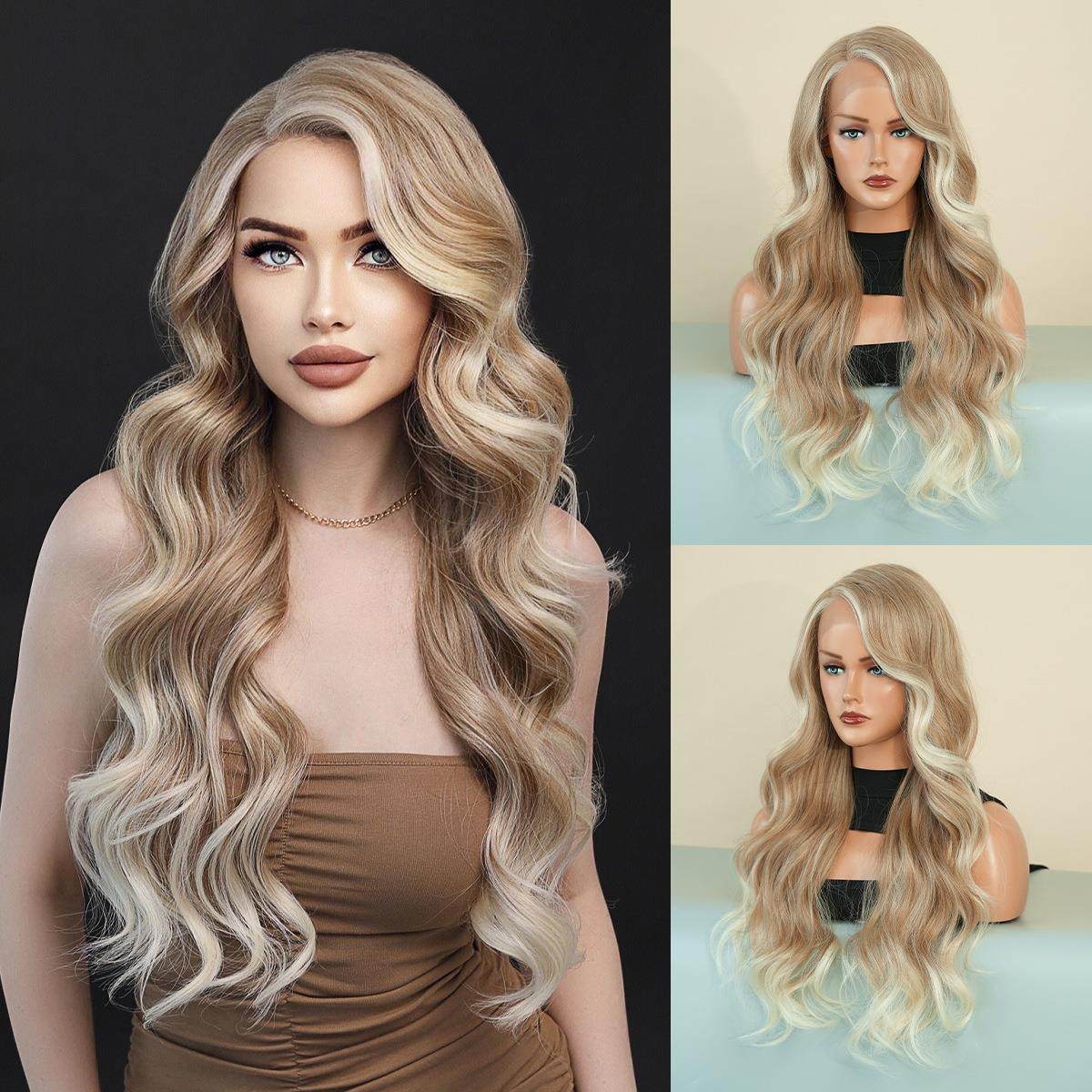 Synthetic Lace front Wig Side Part Long Wavy Ombre Brown Wig
