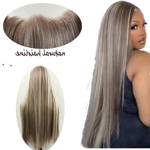 棕色发根棕混金色顺直直发假发头套blonde hair lace wig