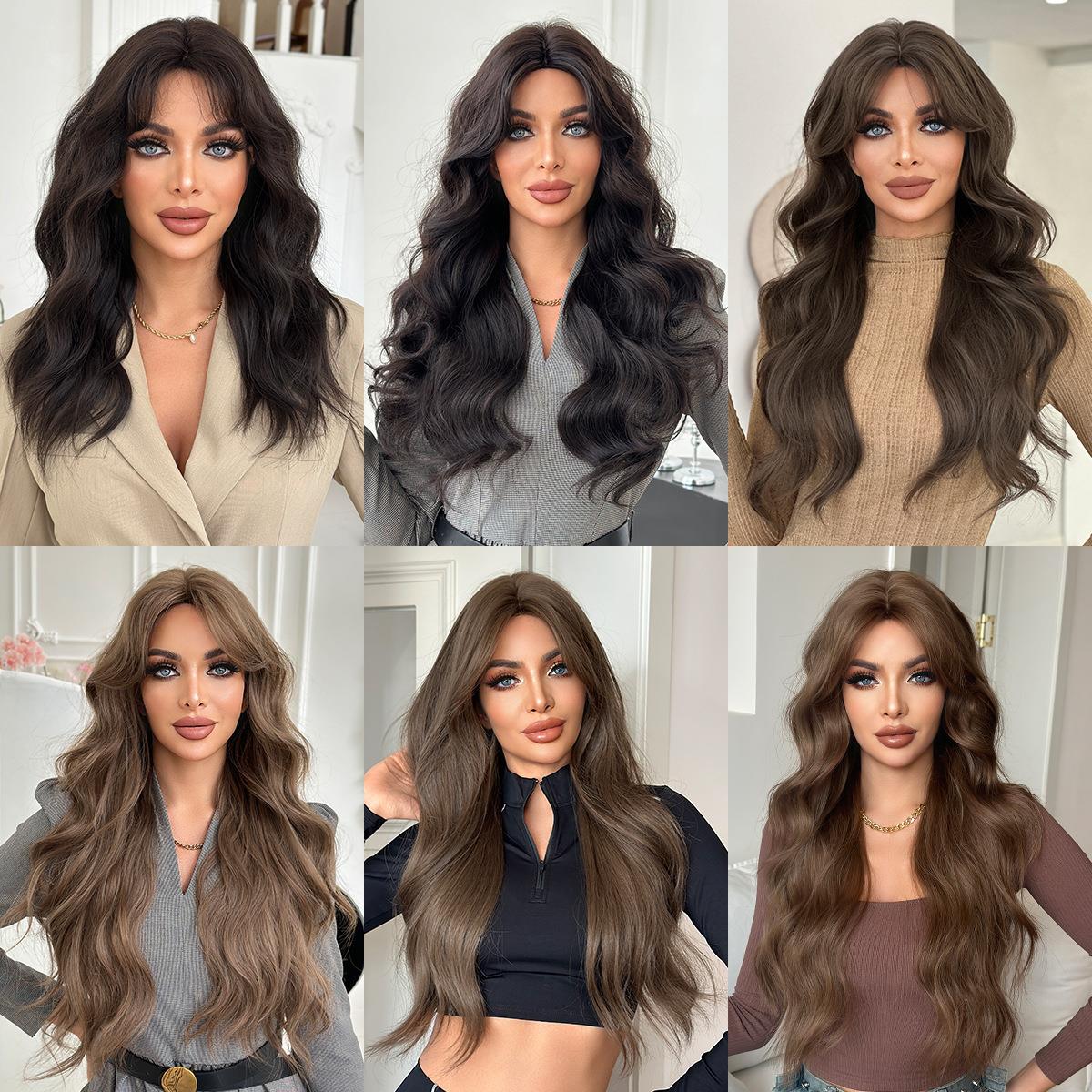 2025中分八字刘海长卷发假发全头套女方圆脸日常用化纤波浪假发