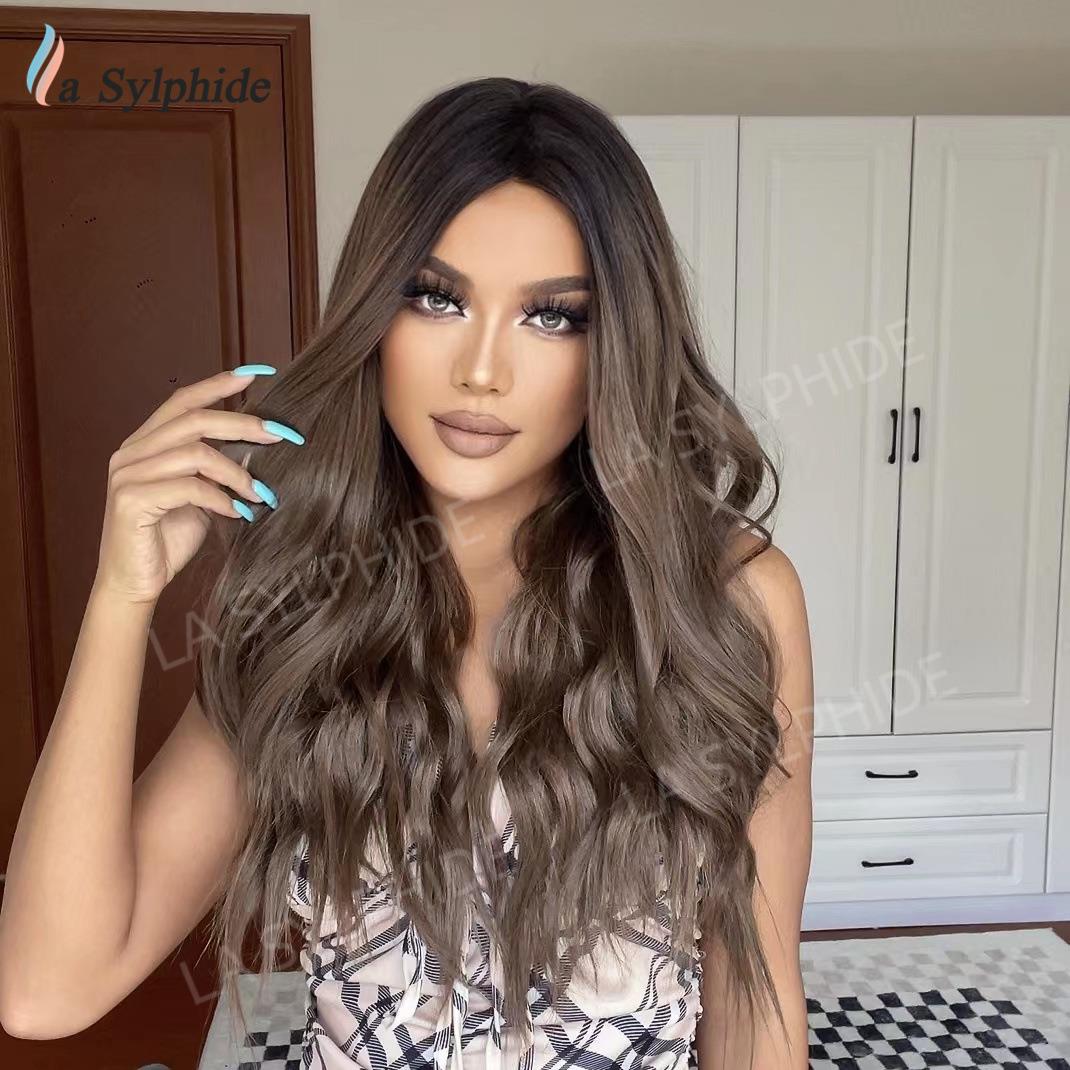 Lace wig前蕾丝中分假发逼真13*1手织日本丝高温丝小T棕色Tik Tok