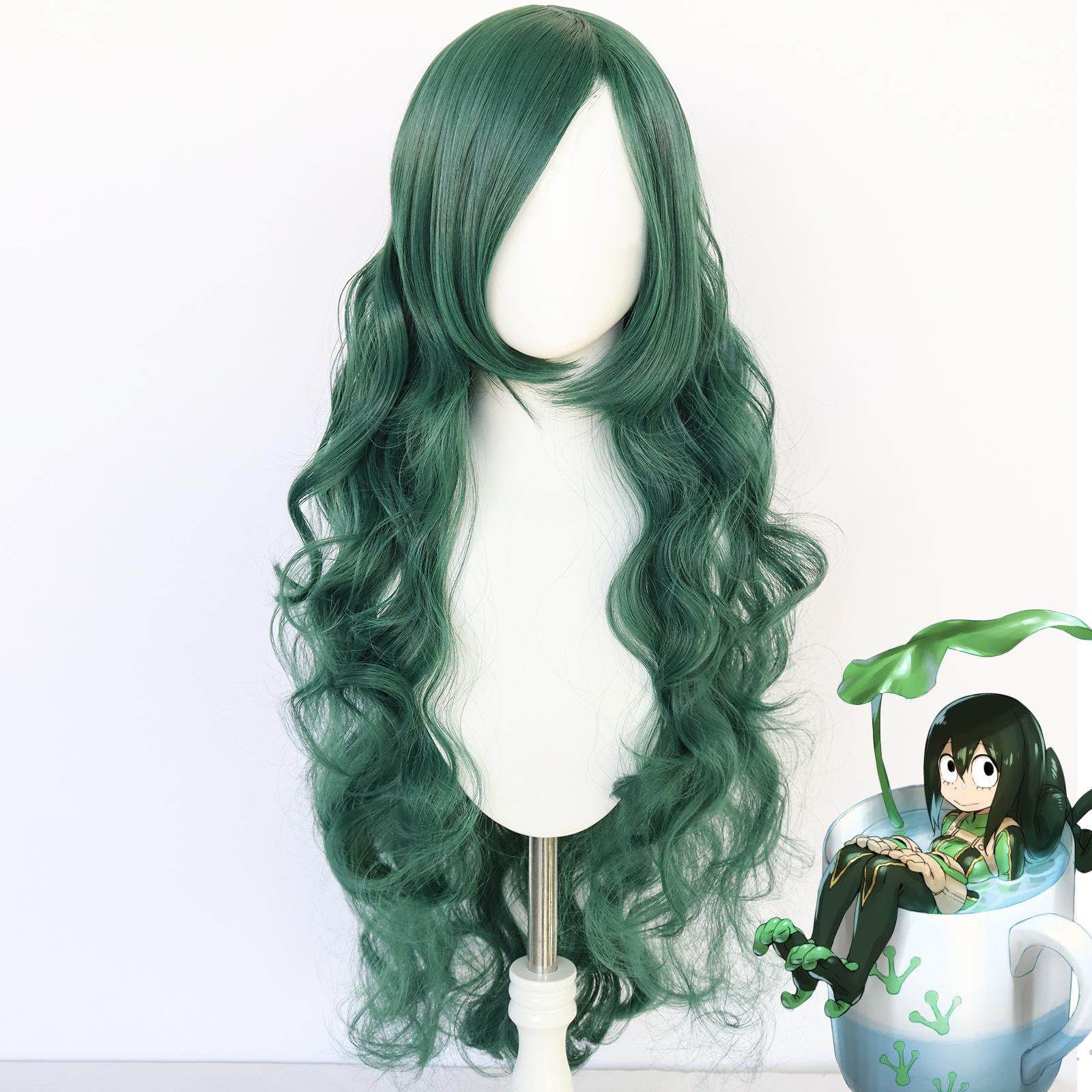 原宿软妹lolita假发 森林绿色斜刘海长发 蛋卷 水波纹卷假发