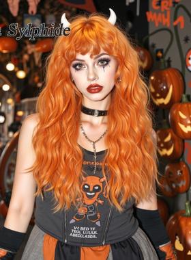 cos假发女全头套高温丝橙色跨境万圣节派对长卷发海外仓多多代发