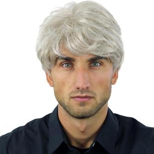 短卷发头套化纤高温丝厂家现货 跨境欧美假发银灰色气质中年男士