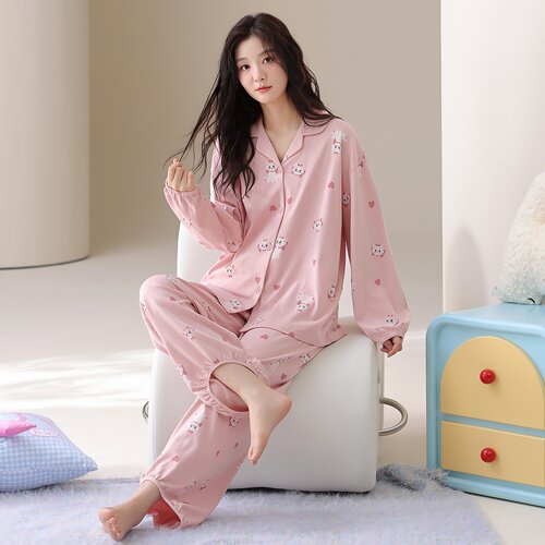 女士纯棉可外穿睡衣少女可爱卡通