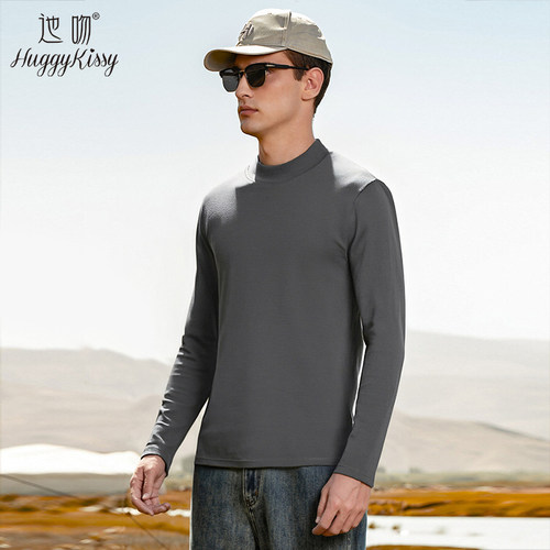 Huggy Kissy男士打底衫冬季双面德绒半高领加厚内搭高级感可外穿