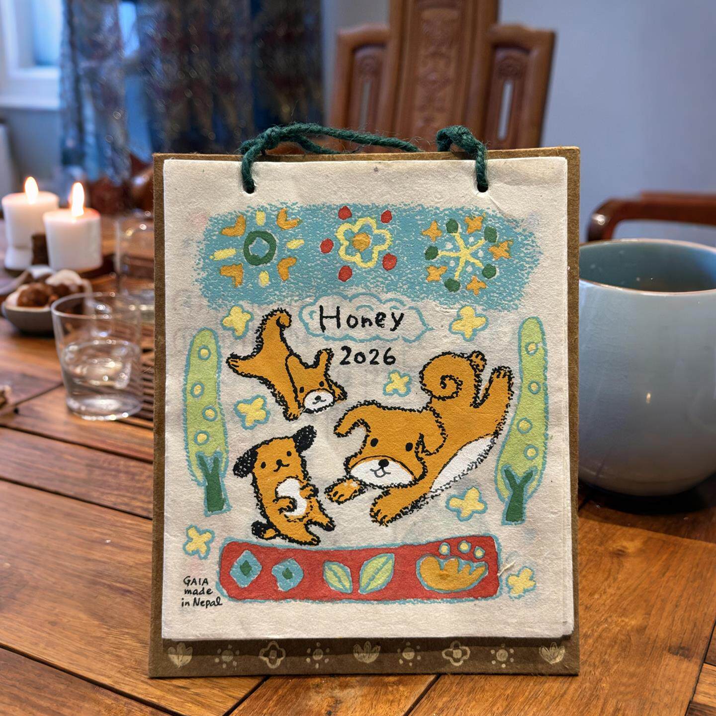 可爱小狗尼泊尔手绘日历涂鸦插画台历年历装饰挂件创意礼物送朋友