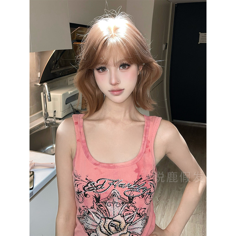 说鹿假发女日常网红短发卷发lolita夏季新款自然全头套假