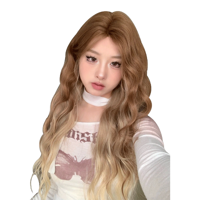 说鹿【雨琪弟弟】假发中分女长发波浪卷长卷发一字蕾丝仿真头套