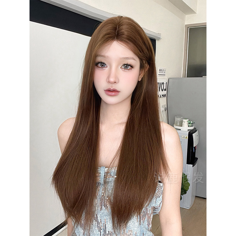 说鹿前额蕾丝假发女日常网红长直发自修脸然逼真中分全头套假发