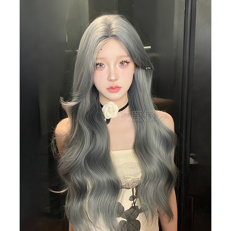说鹿假发前额蕾丝假发女日常网红长卷发一字中分全头套假发
