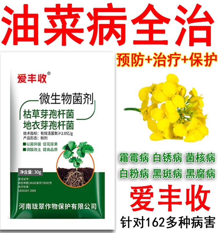 油菜杀菌剂油菜病菌清霜霉微生物菌剂霜霉病白锈病菌核白粉黑斑病