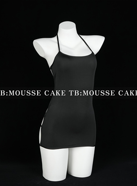 性感纯欲黑色显瘦镂空露背挂脖吊带睡裙御姐情侣约会制服晴趣qqny