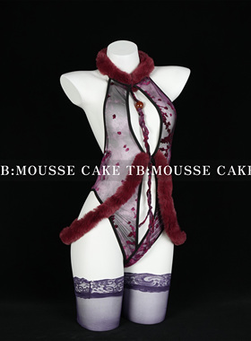 性感纯欲魅惑妲己毛绒印花网纱连体衣御姐情侣约会制服晴趣qqny