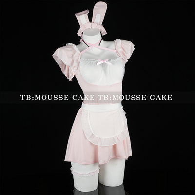 性感纯欲粉白花边透视兔女郎女仆小胸吊带裙情侣约会制服晴趣qqny