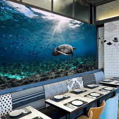海底世界壁纸蓝色海洋风格主题房深海装饰壁画海鲜店餐厅背景墙纸