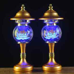 led水晶七彩莲花灯佛供灯财神爷招财佛前关公长明灯家用插电电池