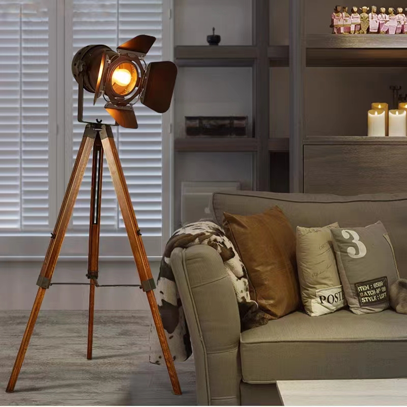 落地灯美式复古实木led遥控创意简约卧室客厅工业风落地灯台灯