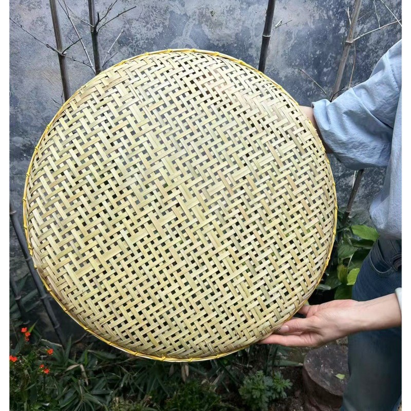 竹编制品农家圆形簸箕有孔竹筛子