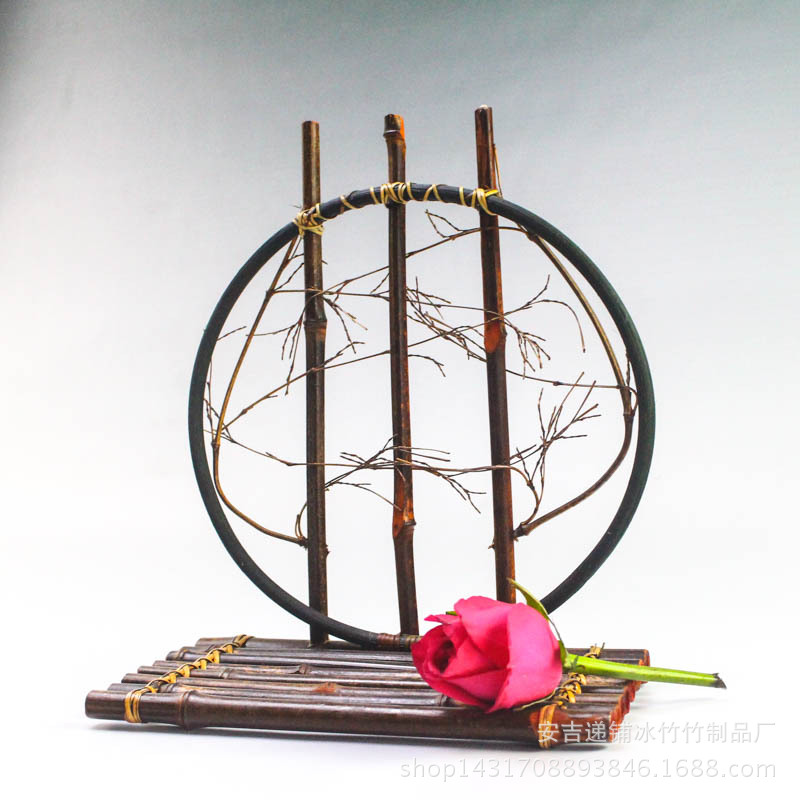 复古紫竹花器月下花道竹编花架花