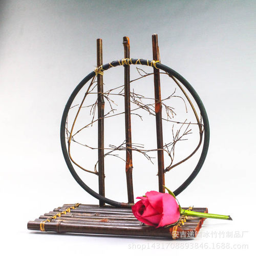 复古紫竹花器月下花道竹编花架花