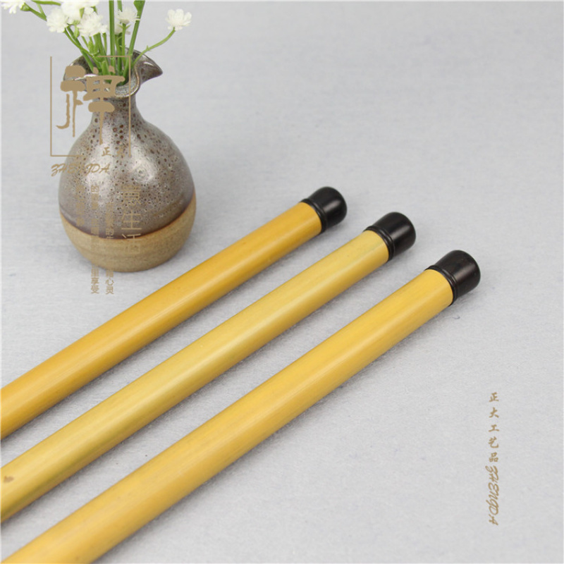 正大天然老黄竹镶黑檀木圆头螺口